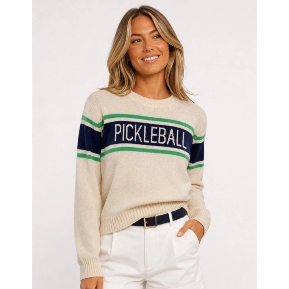 Alashan 100% Cashmere PICKLEBALL Sweater Women's Large Pullover Crew Preppy NWT!